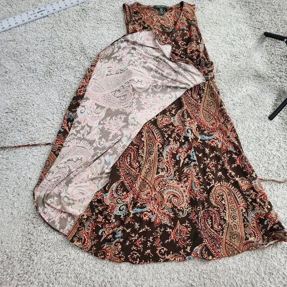 Lauren Ralph Lauren Paisley Print Faux Wrap Dress Sleeveless Belted Size PM - Picture 6 of 13